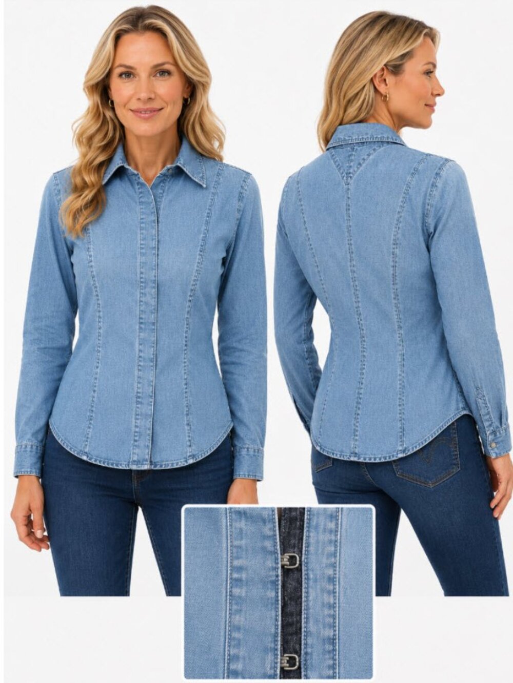 Tommy Hilfiger Vintage Denim Shirt Hook Front Fitted Medium Blue Hong Kong
